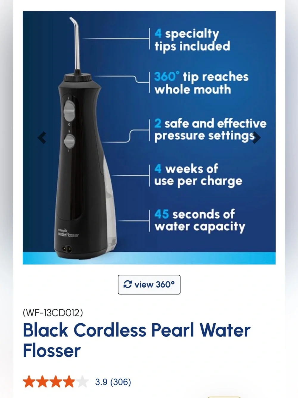 Black Cordless Pearl Water Flosser